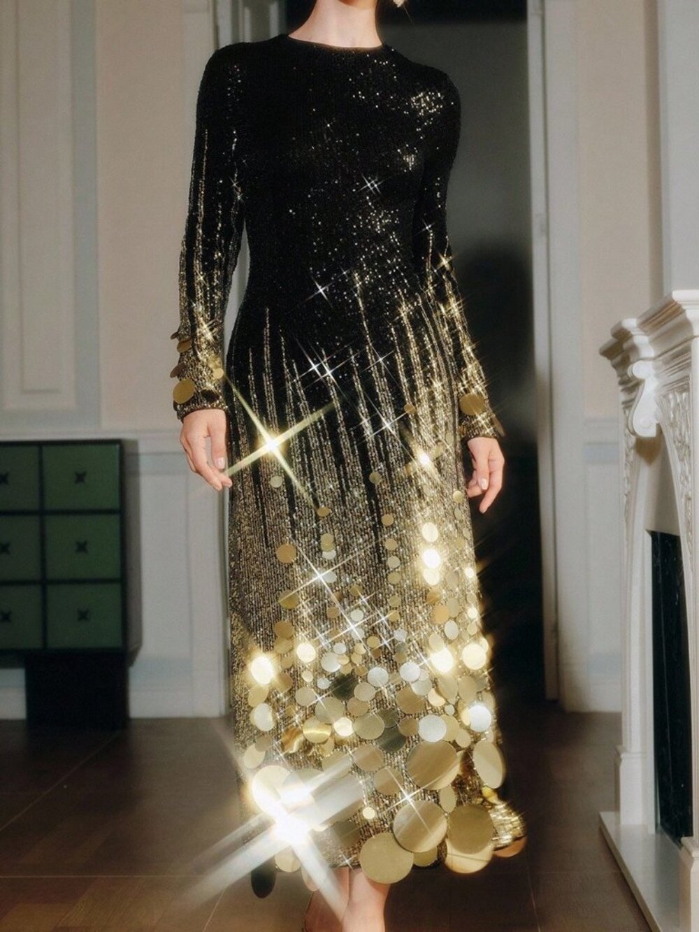 Black Party Women's Sequin Gradient Midi Dress